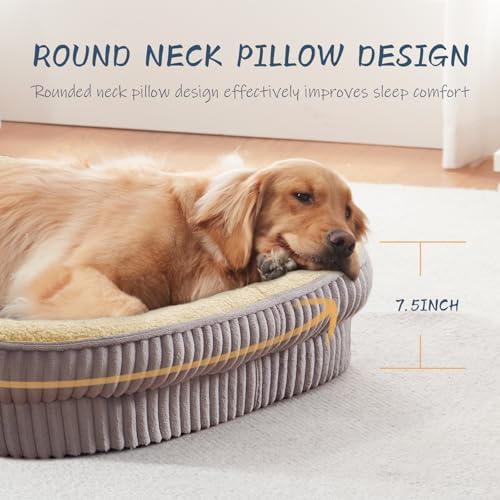 Orthopedic Dog Bed for Extra Large Dogs Breeds, High Density Egg Crate Foam Dog Sofa Beds,Oval Kennel Bed, Pet Couch Bed with Four Sided Bolster, Removable Washable Cover& Non-Slip Bottom