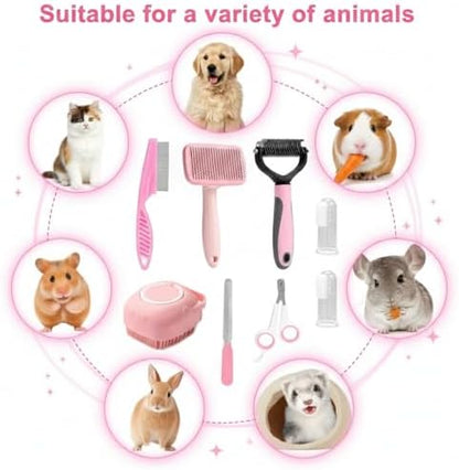 Haminway 8-Piece Dog Grooming Kit – Pink | Pet Brush Set for Shedding, Dematting, Nail Clipping & Bathing | Ideal for Small & Medium Dogs