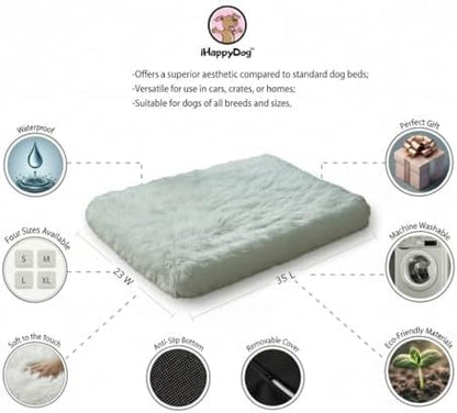 Faux Fur Orthopedic Rectangular Dog Bed, Memory Foam, White Medium 35"x23"