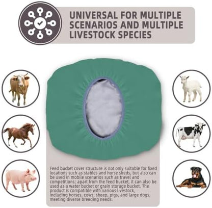 2-5 Gallon Horse Bucket Cover, Waterproof Horse Feed Bucket Cover, Lightweight and Easy to Use (Excluding Bucket, Green)