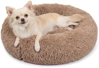 nononfish Round Dog Bed for Small Dogs,Calming Donut Plush Bed