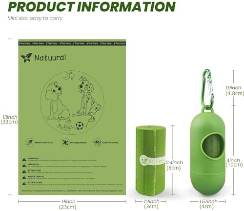 Poop Bags for Dogs-1050 Counts, 70 Rolls With a Free Dispensers, Doggie Poop Bags Made of Cornstarch, Extra Thick and 100% Leak Proof (Green)