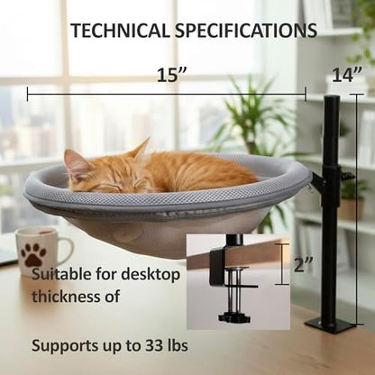 Cat Bed for Desk, 360 Rotating Elevated Hammock, All-Season Mesh & Fleece Office Pet Perch Set with Blanket and Hair Remover Brush