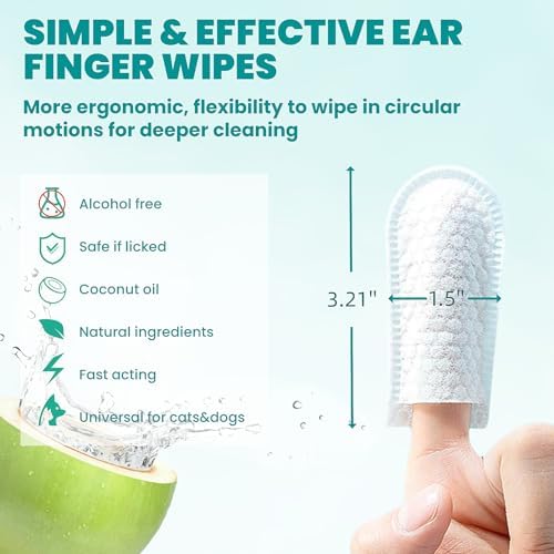 MEDUWEDU Ear Cleaner Finger Wipes 120 Counts, Dog Ear Cleaner, Grooming Kit Care for Dogs and Cats, Soft & Easy Otic Cleaning Pads, Remove Wax, Dirt & Stop Smelly, Itchy, Non-Irritating, Unscented