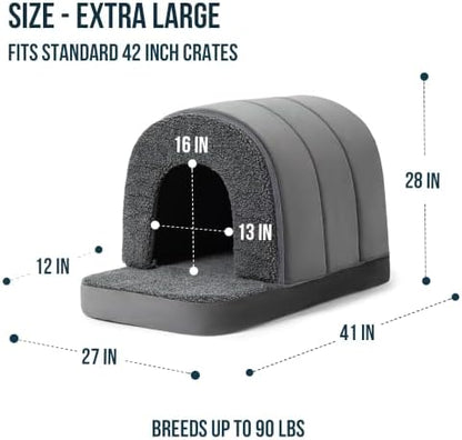 PELZIN Orthopedic Dog Bed with Cover Cave - Indoor Dog House with Porch