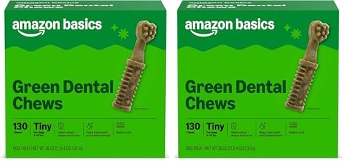 Amazon Basics Dental Dog Treats to Help Clean Teeth & Freshen Breath - Tiny (5-15 lbs), Unflavored (Previously Wag) (Pack of 2)