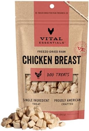Vital Essentials Freeze Dried Dog Treats, Chicken Breast, 2.1 oz Bag