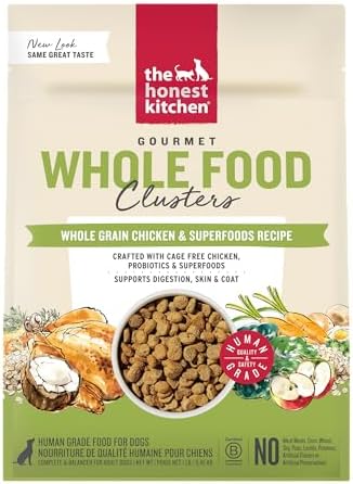 The Honest Kitchen Whole Grain Chicken & Superfoods Whole Food Clusters, Vet Crafted Human Grade Dry Dog Food, Skin, Coat, Digestion & Healthy Weight, Trial Size, 1 lb Bag