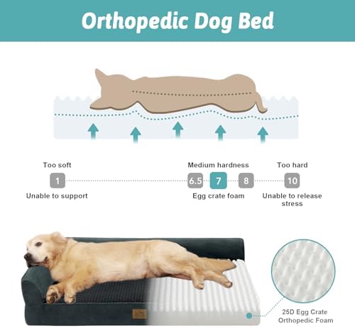 COZY KISS Orthopedic Dog Bed for Extra Large Dogs, L Shaped XXL 48x35 inch