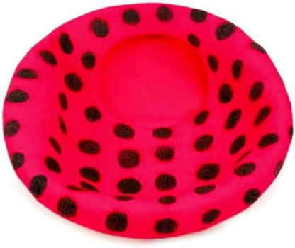 Woolygon Premium Felt Cat Cave Bed – Wool Kitty Beds Handcrafted Kitten Caves Bed for Indoor Cats - Made from Merino Wool, Foldable Cat Hideaway Covered Cat House Pod (Red Polka)