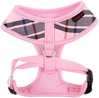 Puppia Junior Over-The-Head Dog Harness Checkered Pattern No Choke No Pull Adjustable Chest Belt Walking Training for Small and Medium Dog, Pink, X-Large