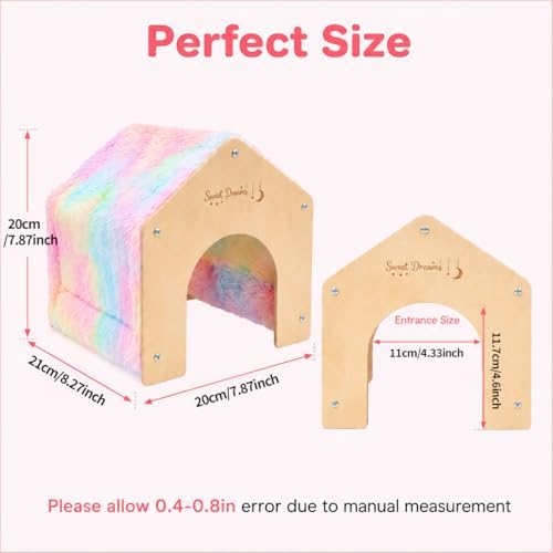 Guinea Pig Hideout House, Tie Dye Plush Small Animal Hideaway Shelter with Wooden Frame, Cozy Pet Bed for Guinea Pigs, Hamsters, Hedgehogs, Chinchillas, Rats and Small Pets