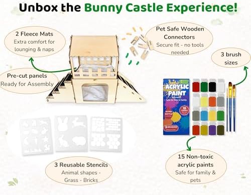 OtterPets XL Bunny Hideout, Rabbit Castle with Fleece Mats & DIY Paint Kit