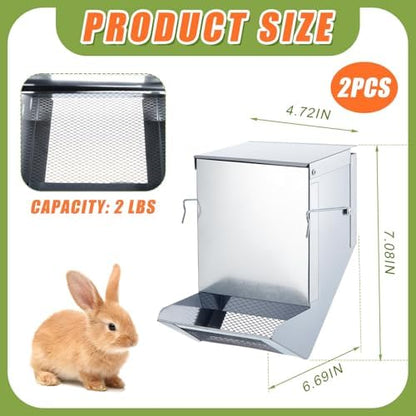 Maxcheck 2 Pcs Rabbit Feeder for Cages, 4.7 Inches, Mesh Bottom, Silver
