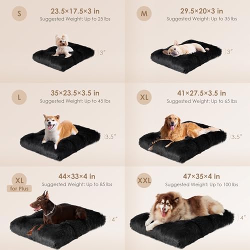 EHEYCIGA Fluffy Dog Crate Bed, Plush Extra Large Dog Pillow, Black