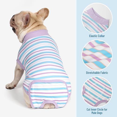 cyeollo Recovery Suit for Dogs Surgery Suit Female Spay Soft Pet Onesie Bodysuit Male Dog Neuter, Small Dogs Surgical Recovery Shirt, Striped, XS