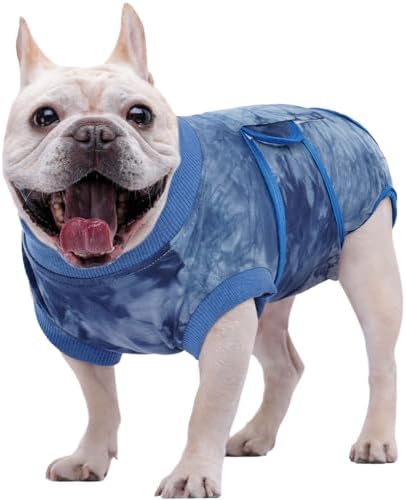 Kuoser Dog Surgery Recovery Suit, Anti Licking Surgical Suit for Dogs Male Neuter, Soft Dog Surgery Suit Female Spay Subsititute E-Collar Cone, Doggie Body Suits After Surgery Blue Tie Dye XS