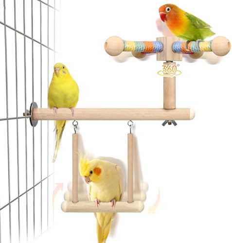 Bird Spinning Perch & Swing Toy Combo, Multi-Functional Parrot Toy