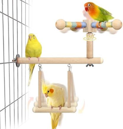 Bird Spinning Perch & Swing Toy Combo, Multi-Functional Parrot Toy