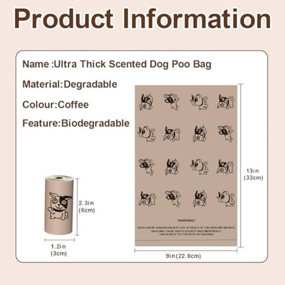 Coffee Dog Poo Bags Coffee scent - 270 Large Poop Bags, Extra Thicken Strong Corn Starch Blended Leak Proof Poop Waste Bag for Dogs