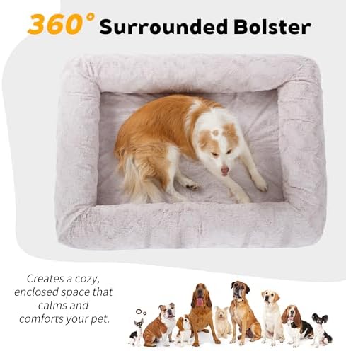 Memory Foam Dog Bed, Extra Large Orthopedic Dog Sofa with Sides and Waterproof Liner, Washable Bolster Pet Bed Couch with Removable Cover, Jumbo | 50 inch, Off-White