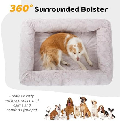 Memory Foam Dog Bed, Extra Large Orthopedic Dog Sofa with Sides and Waterproof Liner, Washable Bolster Pet Bed Couch with Removable Cover, Jumbo | 50 inch, Off-White