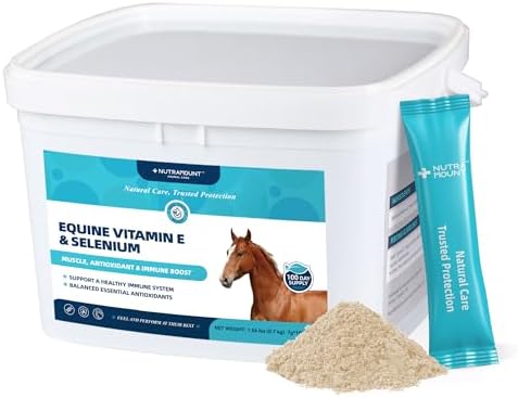 Horse Vitamin E & Selenium Supplement Powder – Natural Vitamin E 24% & Yeast Selenium – Daily Equine Antioxidant & Muscle Support – 100 Day Supply
