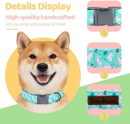 Easter Dog Collar, White Rabbit Print Blue Pet Collars Cute Durable Metal Buckle Girl and Boy Dog Collars Adjustable for Small Medium Large Dogs