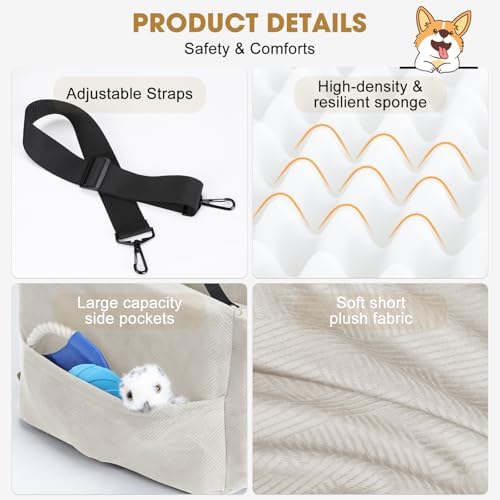 JOEJOY Dog Car Seats for Small Medium Dogs Under 35lbs, Dog Booster Seat with Detachable Washable Cover and Cushion, Memory Foam Pet Car Seat with Safety Belt and Storage Pockets (BGE)