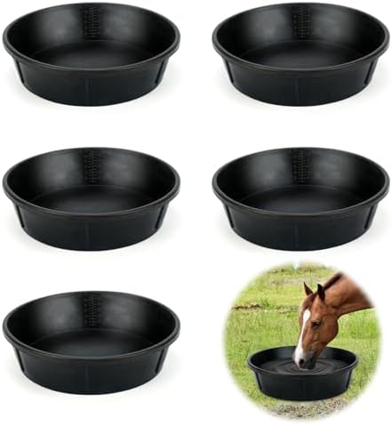 5Pcs Heavy Duty Rubber Feeder Pan, 12Q/3Gal Horse Feed Pan