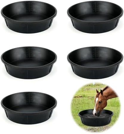 5Pcs Heavy Duty Rubber Feeder Pan, 12Q/3Gal Horse Feed Pan