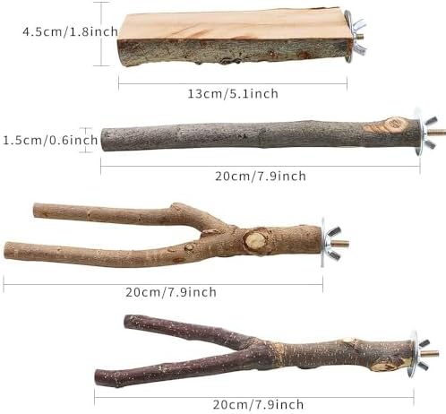4 Pack Natural Wood Bird Perch Set for Parakeet Cage