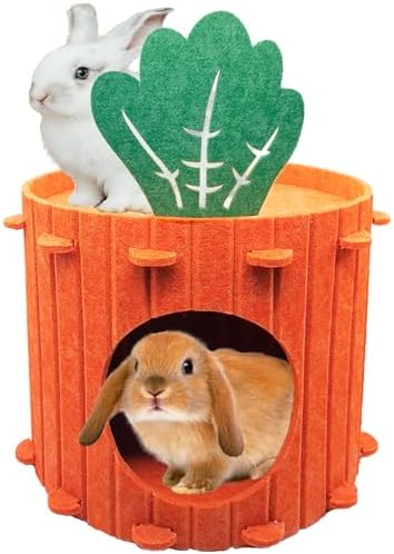 Rabbit Hideout,Felt Cloth Bunny Bed,Carrot Theme Guinea Pig Hideout and Bed,Small Animal Hideaway House,Rabbits Hiding Hut for Hedgehog Chinchilla Ferret