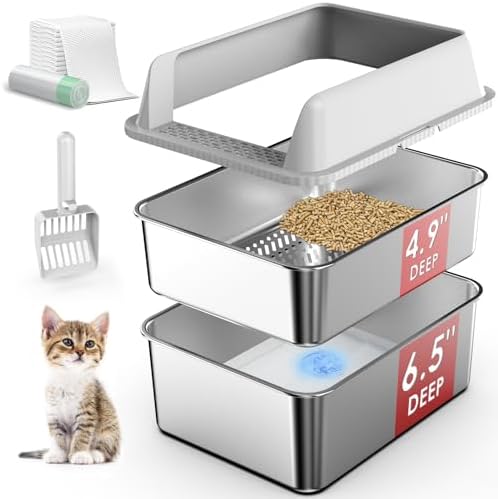 Suzzipaws Enclosed Stainless Steel Sifting Litter Box for Pine Pellets