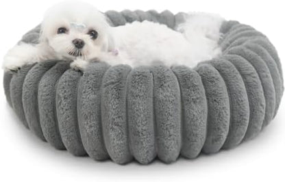 Donut Dog Bed for Small Dogs & Cats - Comfort Anti-Anxiety Calming, Washable & Anti-Slip, Cozy Soft Round Pet Beds for Puppy & Kitty, 19x19 Inch, Warm Grey