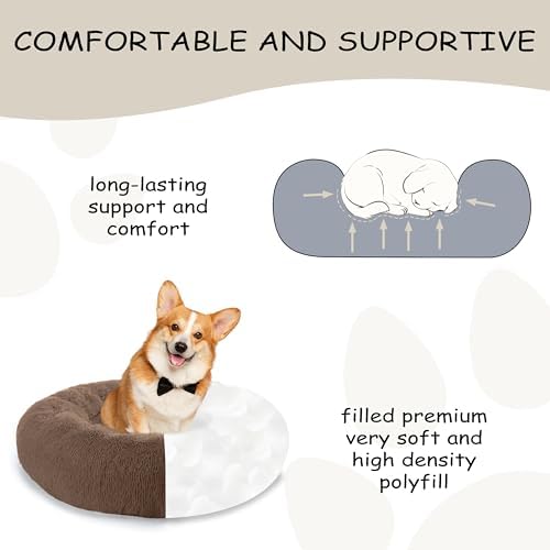 Bunlitent 46'' Donut Dog Bed, Calming Dog Bed for Large Sized Dog, Brown