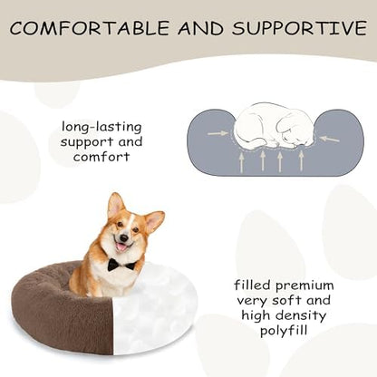 Bunlitent 46'' Donut Dog Bed, Calming Dog Bed for Large Sized Dog, Brown