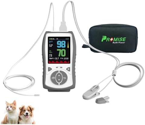 Vet Handheld Monitor with 2.8" LCD, Pet Vital Signs Monitor for SpO2 / Heart Rate/TEMP, Rechargeable Battery - Veterinary Use for Dogs, Cats, Horses etc. (Grey, Bundle with Pouch)