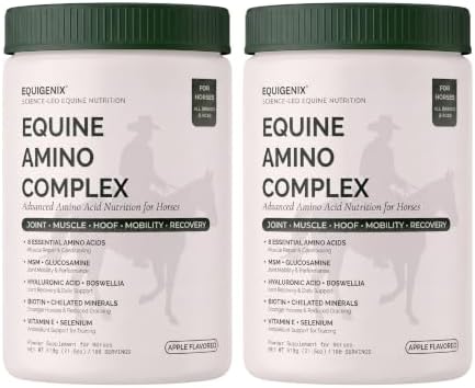 2 Pack 100-Day Supply Horse Joint Supplement Powder - 8 Amino Acids with MSM, Glucosamine & Vitamin E for Muscle, Hoof, Mobility & Recovery - Coat Defense & Weight Gain Supplement, Apple Flavor