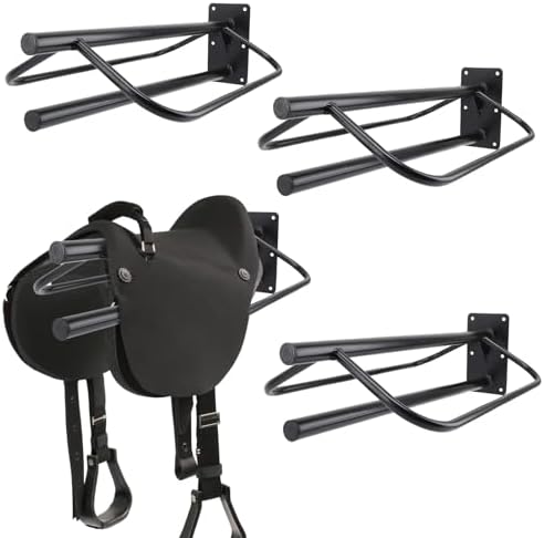 4 Pack Saddle Rack with Pad Bar,Heavy Duty Wall Mounted Saddle Stand Saddle Pad Rack for English Western Saddles Horses Blanket,Black