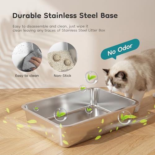 OLIXIS Stainless Steel Enclosed Litter Box with Lid, High Sided
