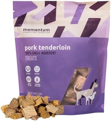 Momentum Carnivore Nutrition Freeze-Dried Pork Tenderloin Dog Treats & Cat Treats – Single-Ingredient, High-Protein, Grain-Free, Lean & Naturally Tender – Made in USA – 3.5 oz Bag