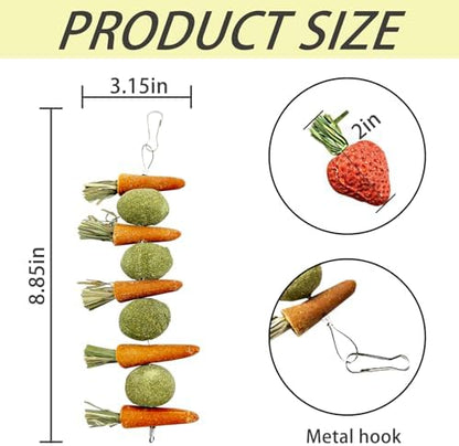 Hamiledyi Rabbit Chew Toys for Teeth Natural Bunny Toys Guinea Pig Treats Hamster Molar Teeth Toys Made with Natural Timothy Grass & Vegetables Suitable for Rodent Pets Small Animal