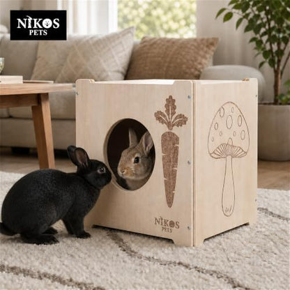 Wooden Rabbit Hideout, Rabbit Bed, Indoor Hutch, Bunny House, Outdoor Hut.