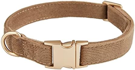 Soft Corduroy Fibric Dog Collar with High Grade Metal Buckle, for Medium Dogs.(Brown,Medium:12-19")
