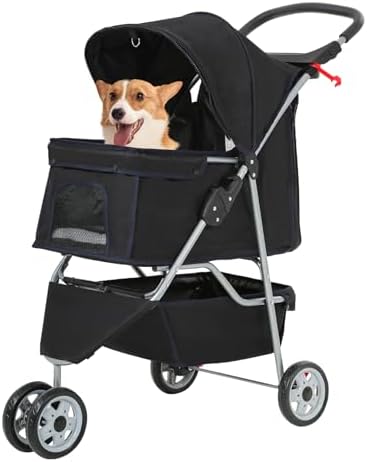 FDW | 3-Wheel Foldable Pet Stroller | Black | Lightweight & Portable