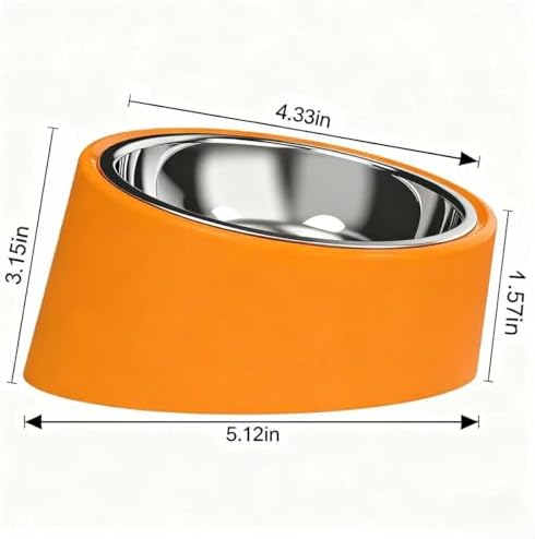 15° Tilted Dog Bowl for Small Dogs Flat-Faced Breeds - Anti-Choke Ergonomic Elevated Feeder Non-Slip Base -2-in-1 Detachable Stainless Steel Food & Water Bowls - Vibrant Orange Easy to Spot(S, Orange)