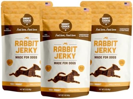 Smart Cookie Single Ingredient Rabbit Jerky Dog Treats - Training Treat Strips for Dogs and Puppies with Allergies, Sensitive Stomachs - Dehydrated, 100% Meat, Grain Free, Made in USA - 3oz, Pack of 3