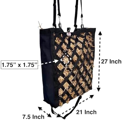 Majestic Ally Premium Nylon Hay Bag for Horses and Livestock, Simulates Grazing, Slow Feeding, Heavy-Duty PP Webbing,Quick-Adjust Straps, Small Hole for Digestion, Multiple Colors (Black)