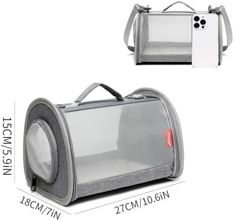 Guinea Pig Carrier Travel Small Animal Carrier Bag Lizard Bird Rabbit Carrier Cage Squirrel Breathable Bag Portable Travel Hamster Small Pet Hangbag (Small, Gray)